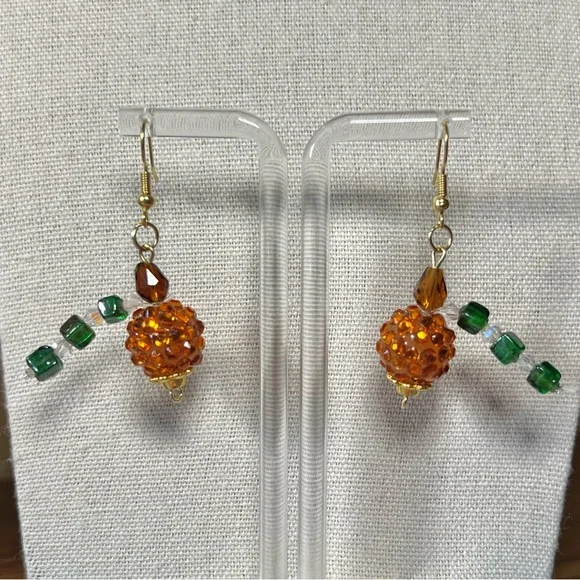 Blingy Pumpkin Beaded Earrings 🎃 - Picture 1 of 2